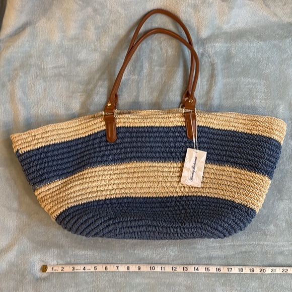 Tommy Bahama Blue and Tan Striped Tote Bag